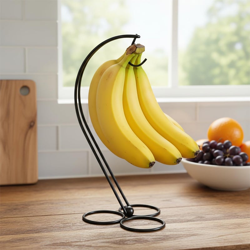 BNYD Banana Holder Stand for Kitchen Counter, Black Banana Hanger with Hook, Fruit Basket Accessory, Hanging Banana Tree, Countertop Banana Rack - Image 5